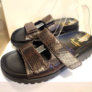 Sam Edelman "Eliana" Brown Snake Embossed Leather Slide Sandals Sz.9 Ret. $130